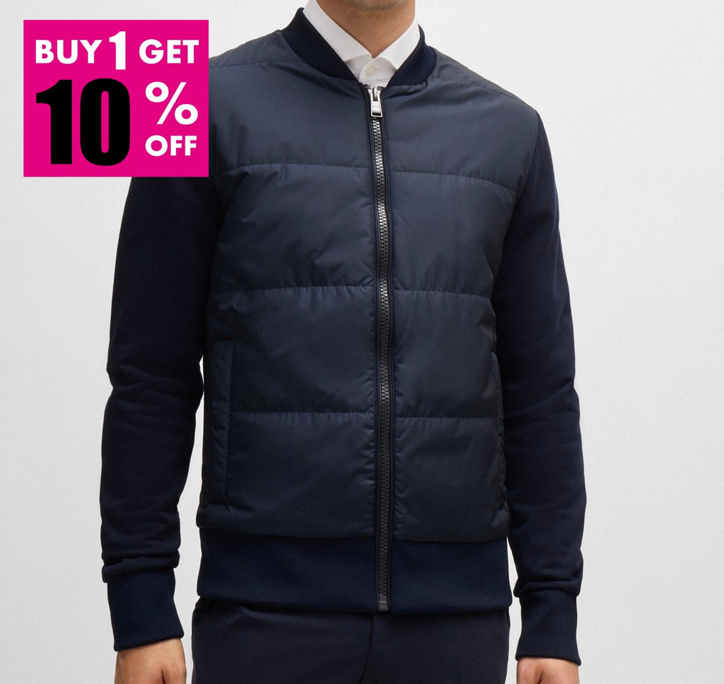 B.O.S.S ZIP-UP SWEATSHIRT IN AND TECHNICAL FABRIC Dark Blue