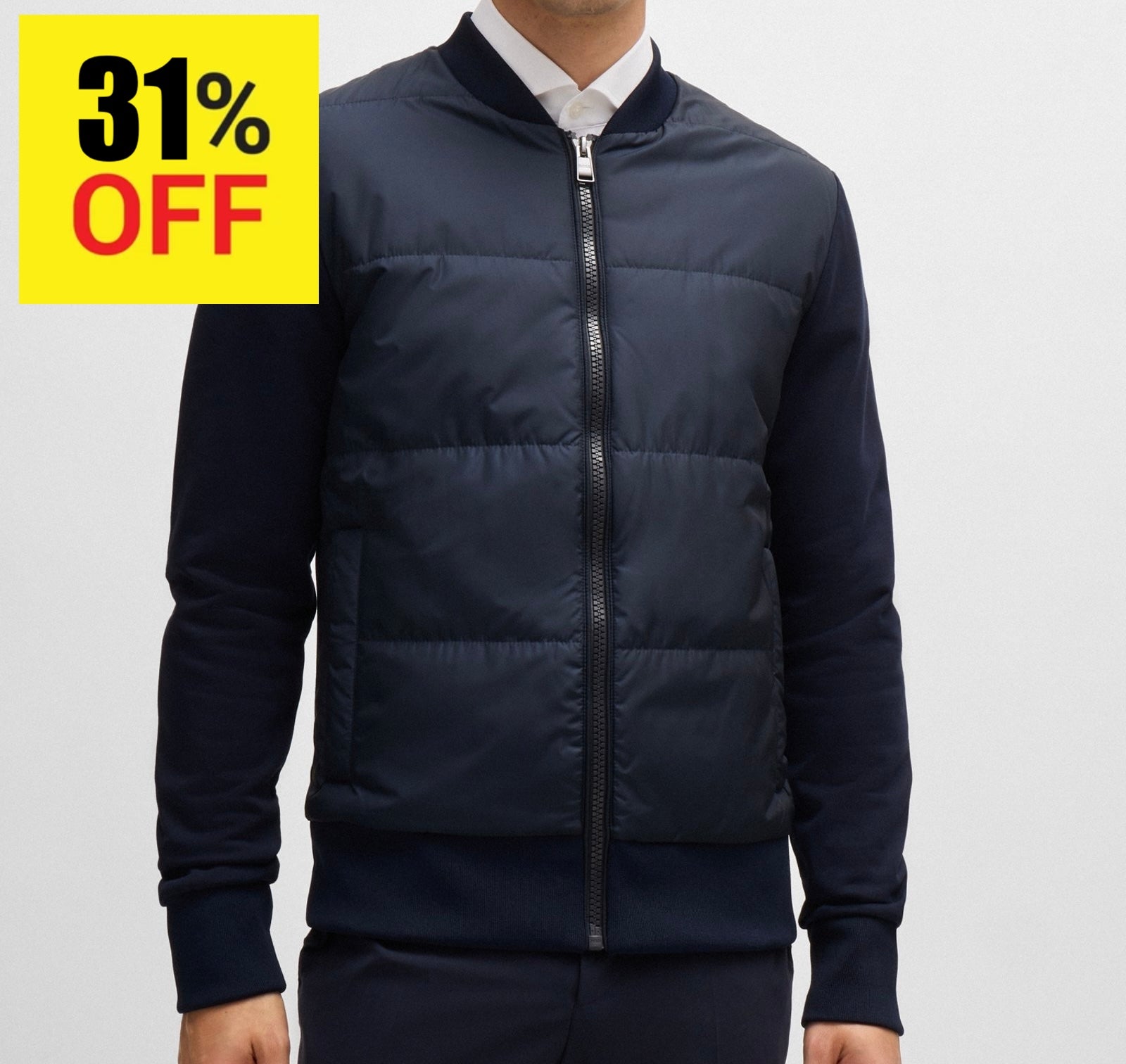B.O.S.S ZIP-UP SWEATSHIRT IN AND TECHNICAL FABRIC Dark Blue