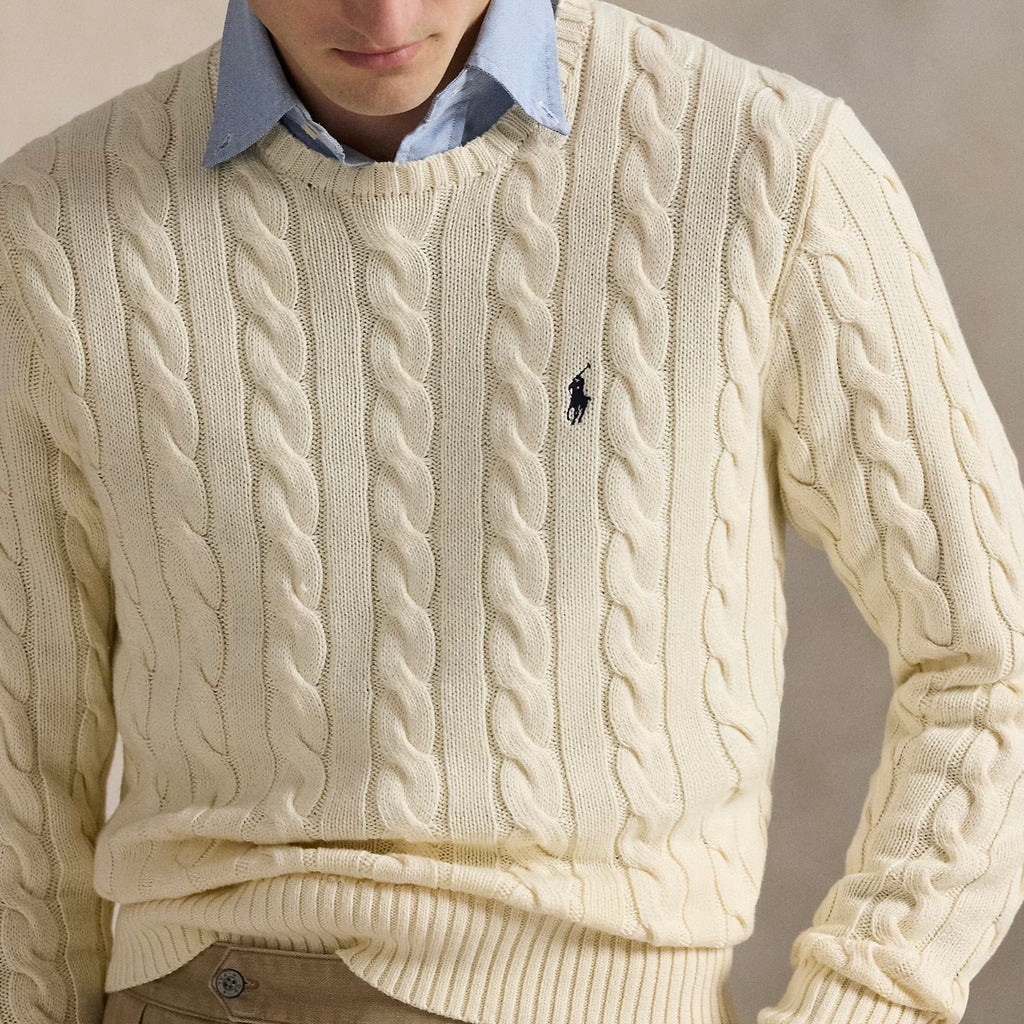 P.o-L.O R.A-L.P.H L.A.U-R.E.N Cable-Knit Cotton Jumper Andover Cream Custom Slim Fit