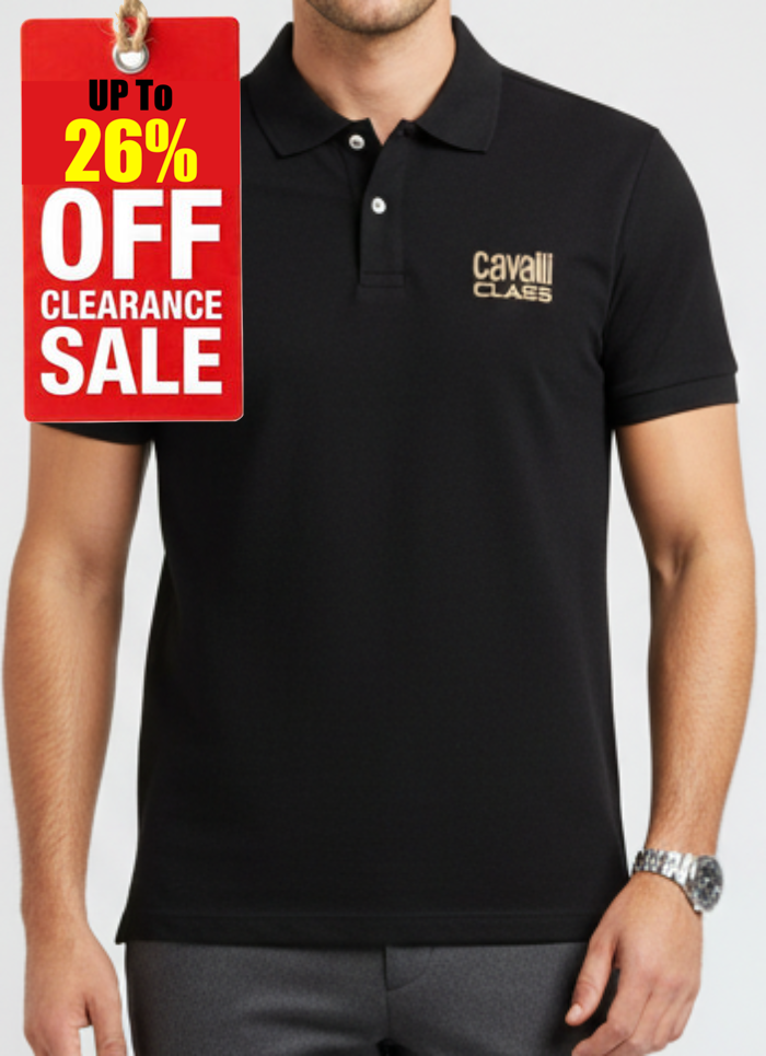 C.a.V-A.L.L.I C.L.A.S.S Black short sleeve polo shirt with lettering "C.a.v.a.l.l.i C.l.a.s.s"