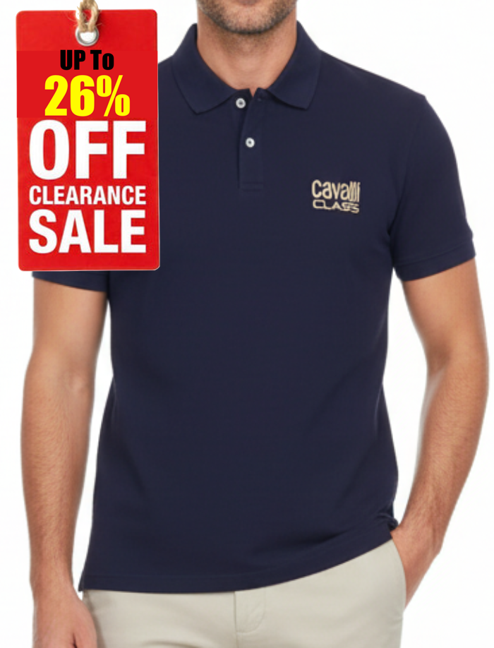 C.a.V-A.L.L.I C.L.A.S.S Dark Blue short sleeve polo shirt with lettering "C.a.v.a.l.l.i C.l.a.s.s"
