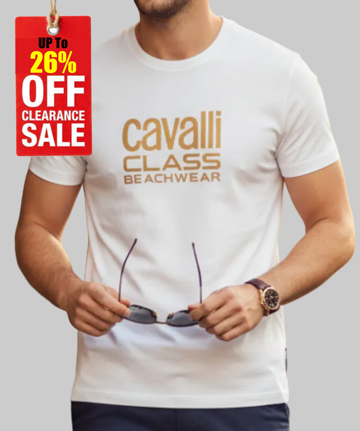 C.A.V-A.L.L.I C.L.A.S.S White T-shirt Gold Print