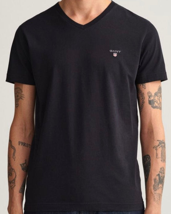 G.a.N_T Original Slim Fit V-Neck T-Shirt Black