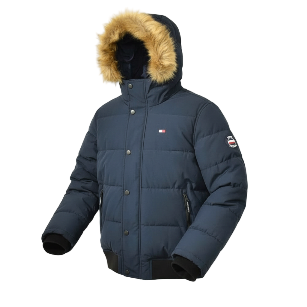 T.o.m.m.y H.i.l.f.i.g.e.r Navy Puffer Jacket with Fur Hood (removable Fur)