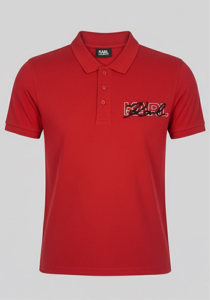 K.a.R.L L.A.G.E.R.F.E.L.D Logo Signature Red Polo Shirt