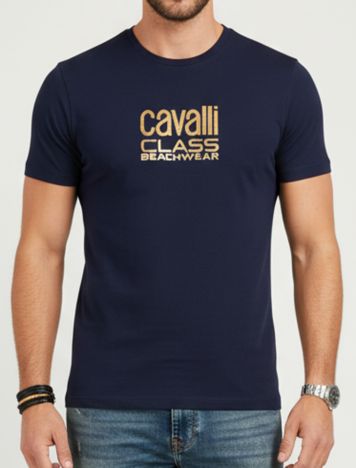 C.a.V-A.L.L.I.  C.L.A.S.S Dark Blue T-shirt Gold