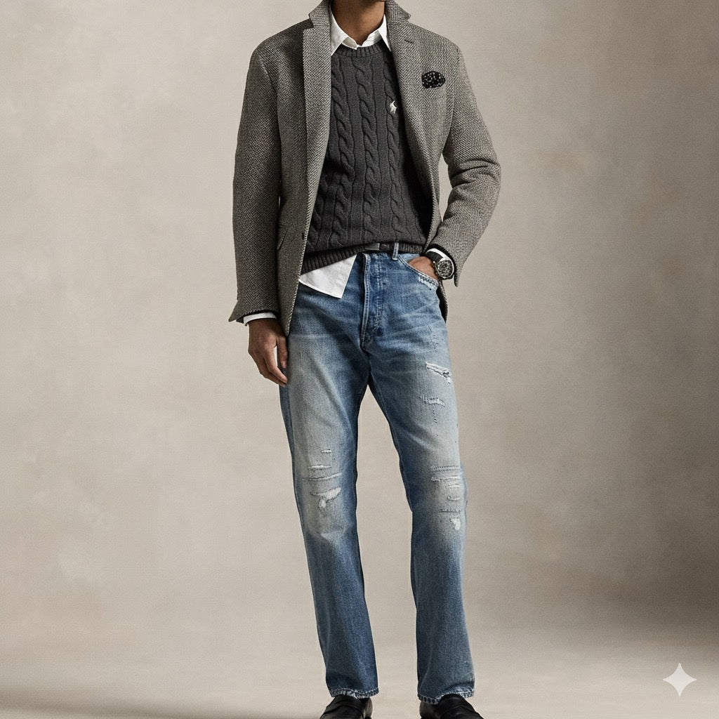 P.o-L.O R.A-L.P.H L.A.U-R.E.N Cable-Knit Cotton Jumper Gray Heather Custom Slim Fit