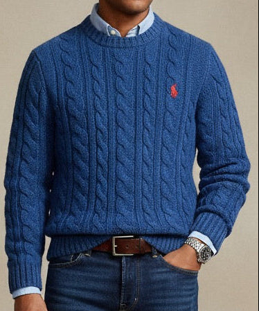 P.o-L.O R.A-L.P.H L.A.U-R.E.N Cable-Knit Cotton Jumper Blue Custom Slim Fit