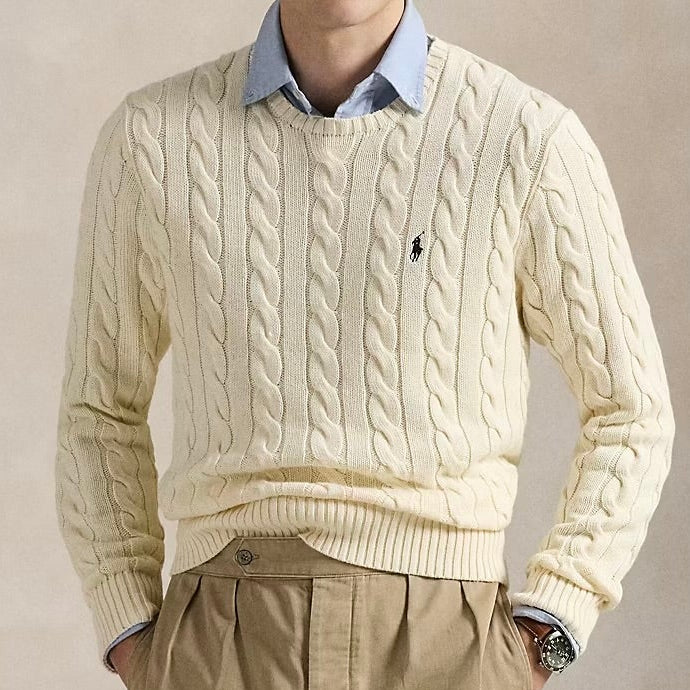 P.o-L.O R.A-L.P.H L.A.U-R.E.N Cable-Knit Cotton Jumper Andover Cream Custom Slim Fit
