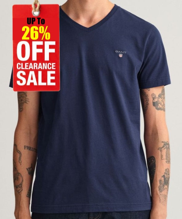 G.a.N_T NAVY Original Slim Fit V-Neck T-Shirt
