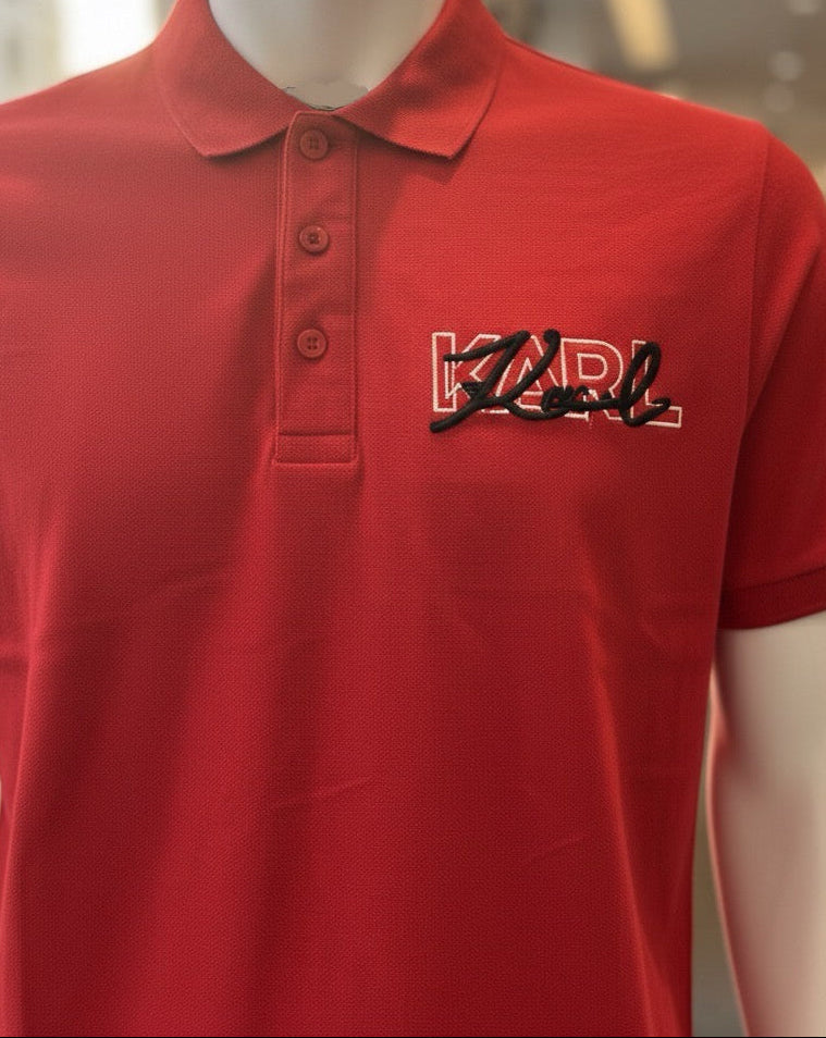 K.a.R.L L.A.G.E.R.F.E.L.D Logo Signature Red Polo Shirt