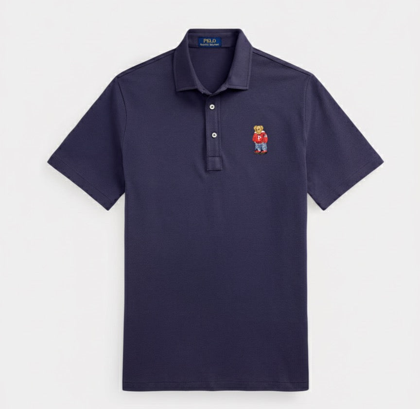 P.o-L.O R.A-L.P.H L.A.U-R.E.N Custom Fit Polo Bear Mesh Polo Shirt Navy