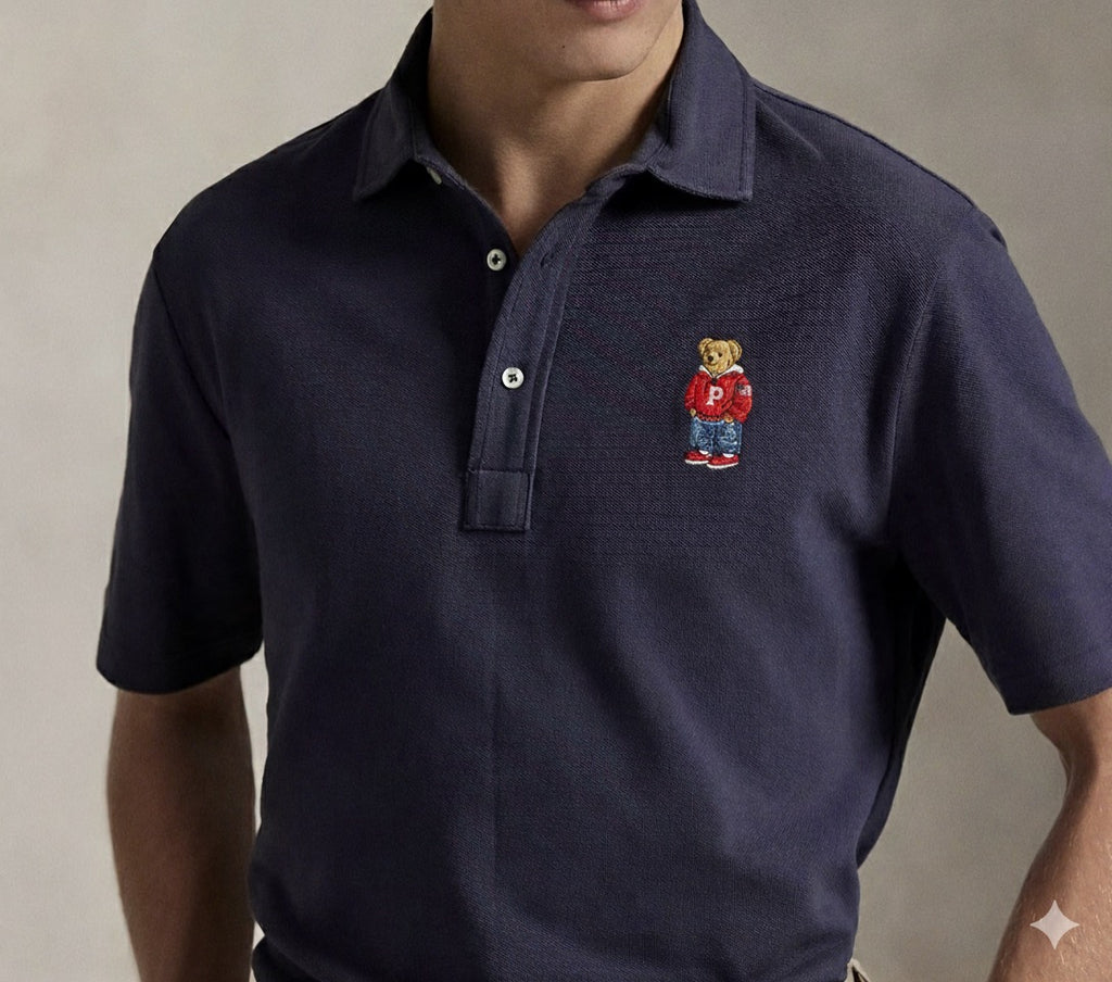 P.o-L.O R.A-L.P.H L.A.U-R.E.N Custom Fit Polo Bear Mesh Polo Shirt Navy