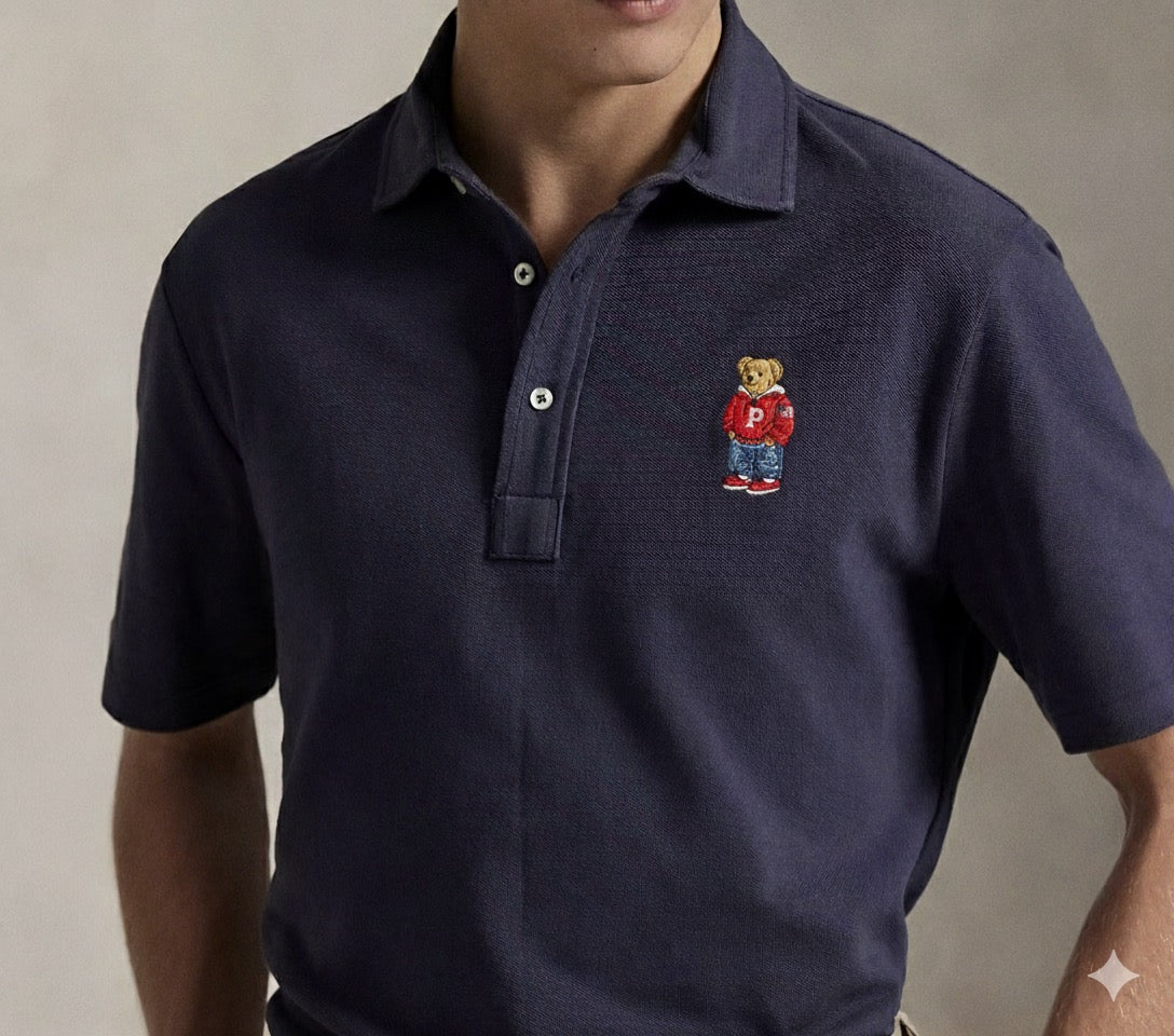 P.o-L.O R.A-L.P.H L.A.U-R.E.N Custom Fit Polo Bear Mesh Polo Shirt Navy