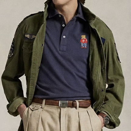 P.o-L.O R.A-L.P.H L.A.U-R.E.N Custom Fit Polo Bear Mesh Polo Shirt Navy