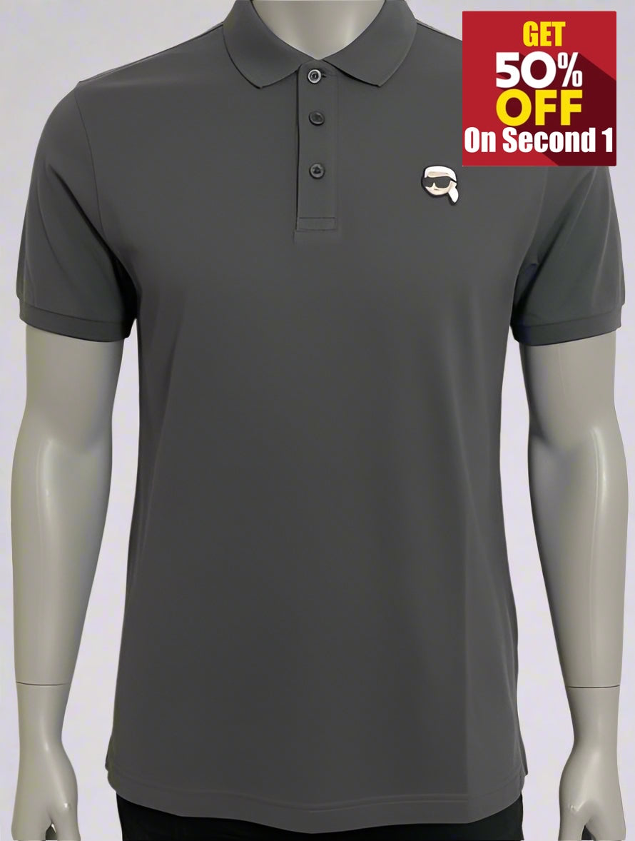 K.a.R.L L.A.G.E.R.F.E.L.D Logo Gray Polo Shirt