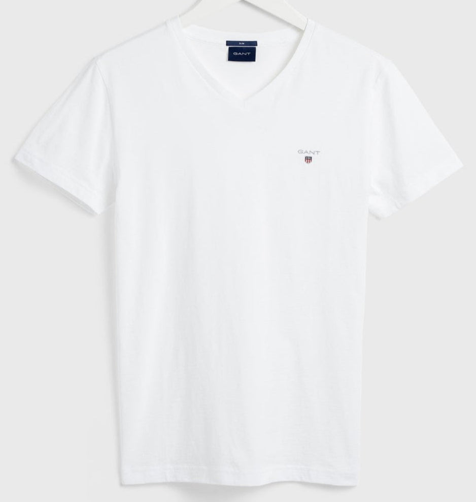 G.a.N_T White Original Slim Fit V-Neck T-Shirt