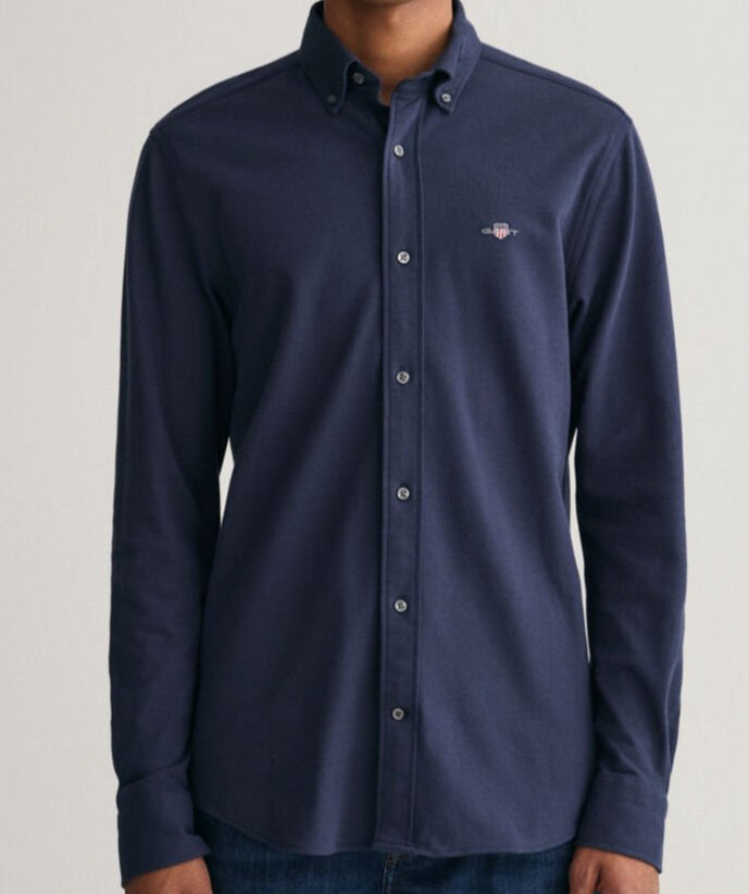 G.a-N.T. Regular Fit Jersey Piqué Shirt Blue Marine
