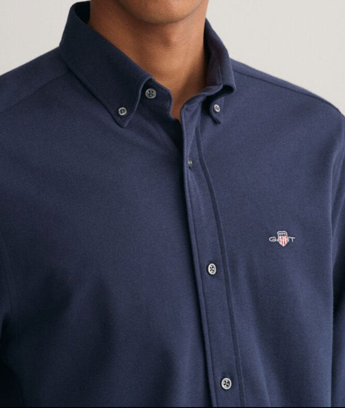 G.a-N.T. Regular Fit Jersey Piqué Shirt Blue Marine