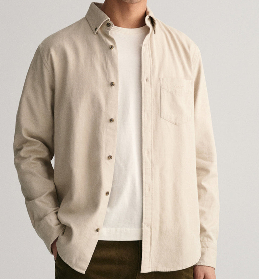 G.a.N-T. Reg Herringbone Flannel Shirt Cold Beige Regular Fit