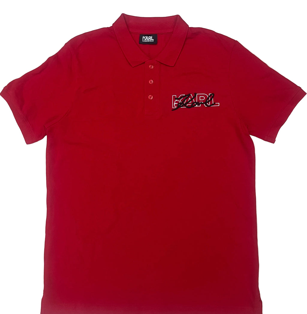 K.a.R.L L.A.G.E.R.F.E.L.D Logo Signature Red Polo Shirt