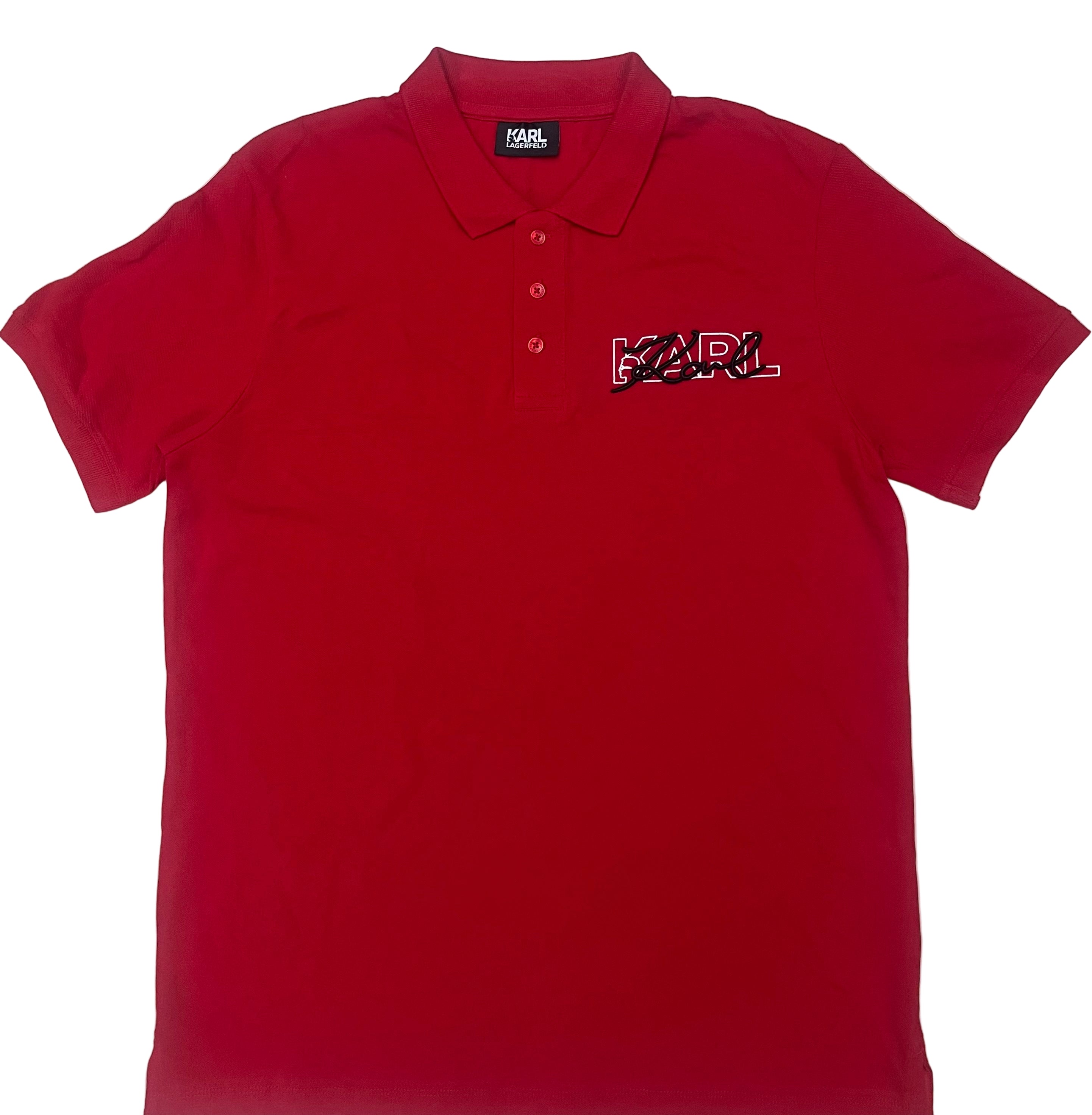 K.a.R.L L.A.G.E.R.F.E.L.D Logo Signature Red Polo Shirt