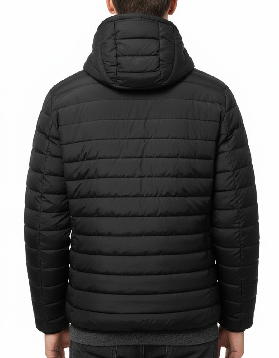T.o.m.m.y H.i.l.f.i.g.e.r Men's Lined Hooded Water Resistant Puffer Jacket Coat Black
