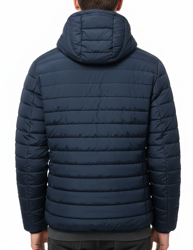 T.o.m.m.y H.i.l.f.i.g.e.r Men's Lined Hooded Water Resistant Puffer Jacket Coat Blue