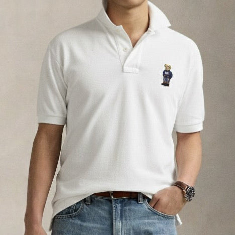 Custom Fit Polo Bear Mesh Polo Shirt White