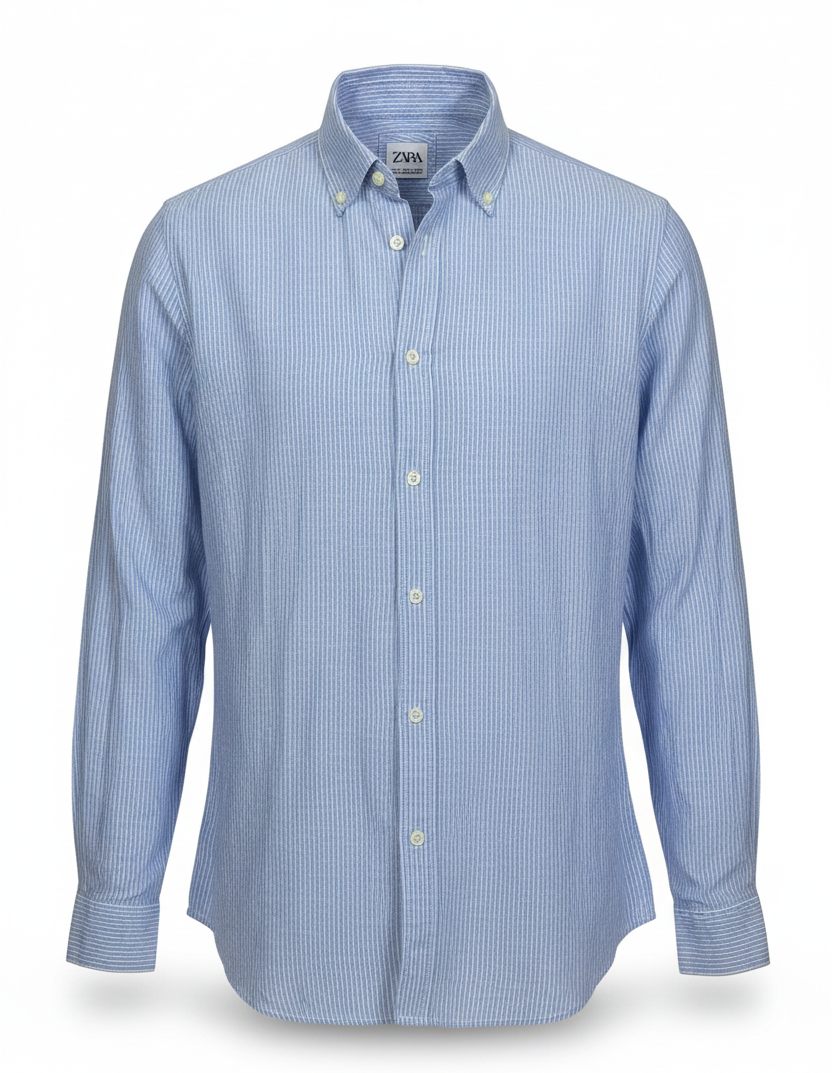 Z.A.R.A Linen Long Sleeve Shirt Light Blue