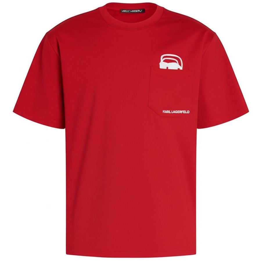 K.a-R.L. L.a.G.E.R.F.E.L.D. red IKON PEEK-A-BOO POCKET T-SHIRT