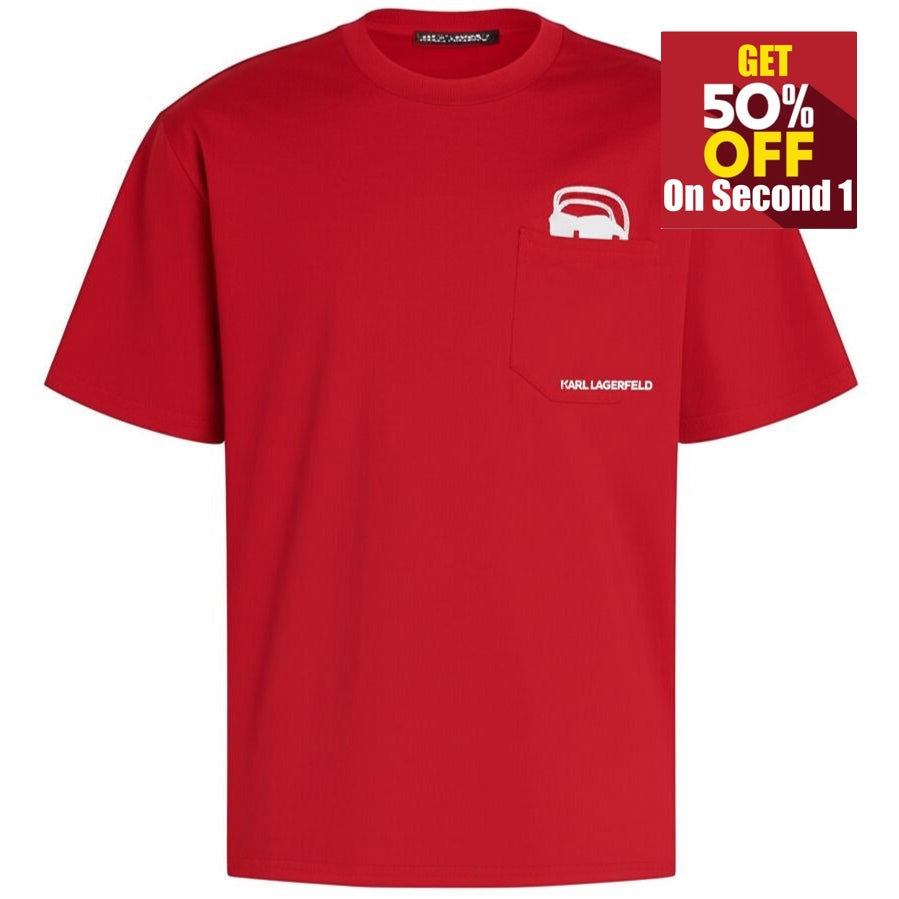 K.a-R.L. L.a.G.E.R.F.E.L.D. Red IKON PEEK-A-BOO POCKET T-SHIRT