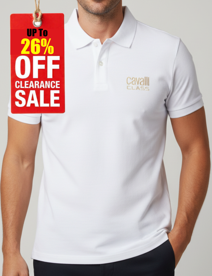 C.a.V-A.L.L.I C.L.A.S.S White short sleeve polo shirt with lettering "C.a.v.a.l.l.i C.l.a.s.s"