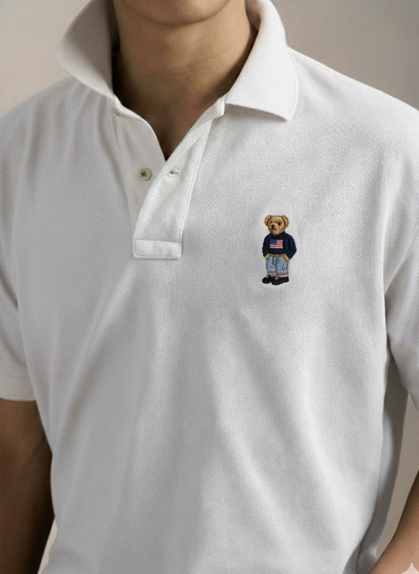 Original Custom Fit Polo Bear Mesh Polo Shirt White in Egypt