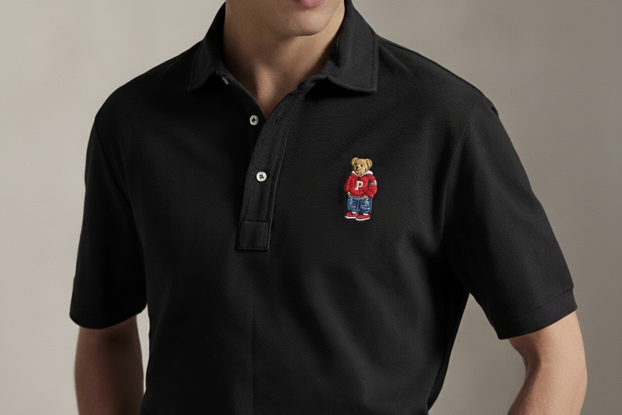 Original Custom Fit Polo Bear Mesh Polo Shirt black in Egypt