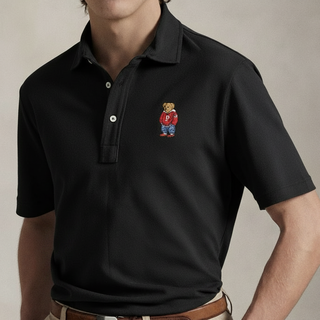 Original Custom Fit Polo Bear Mesh Polo Shirt black in Egypt