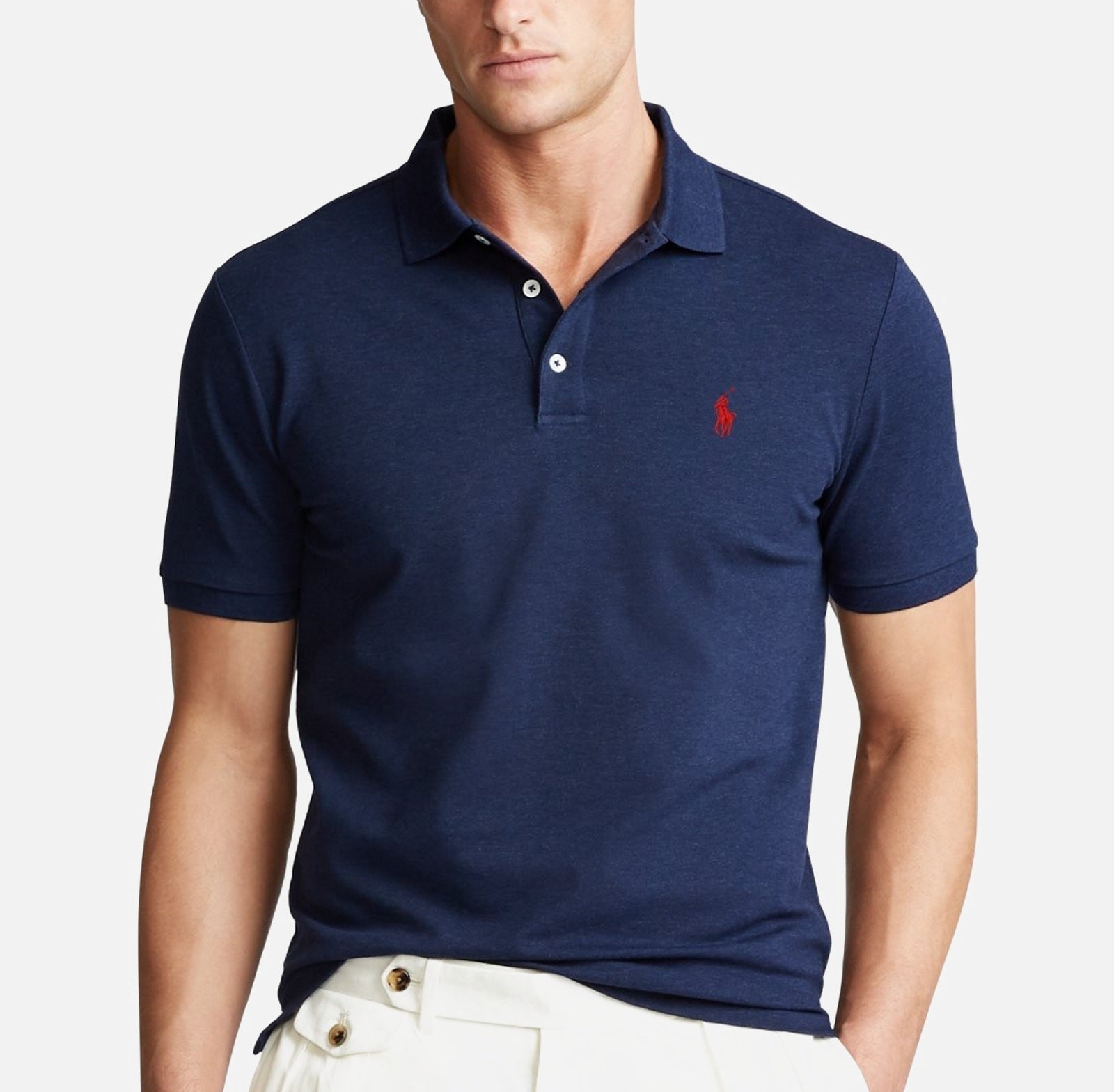P.o-L.O R.A-L.P.H L.A.U-R.E.N Mesh Polo Shirt Custom Slim Fit  Newport Navy/Red