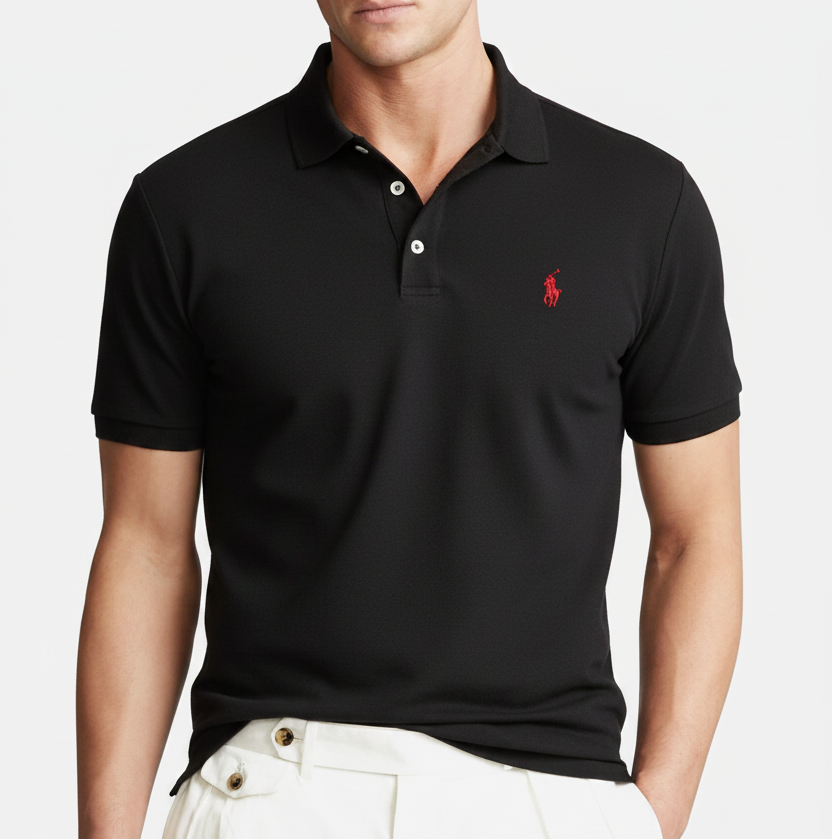 P.o-L.O R.A-L.P.H L.A.U-R.E.N Mesh Polo Shirt Custom Slim Fit  Newport Black/Red