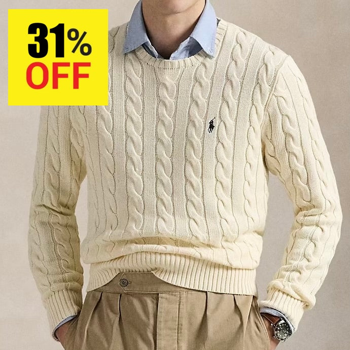P.o-L.O R.A-L.P.H L.A.U-R.E.N Cable-Knit Cotton Jumper Andover Cream Custom Slim Fit