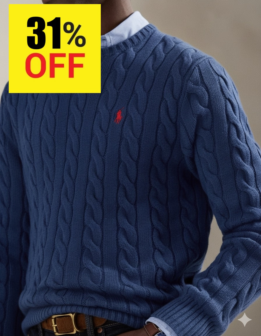 P.o-L.O R.A-L.P.H L.A.U-R.E.N Cable-Knit Cotton Jumper Blue Custom Slim Fit