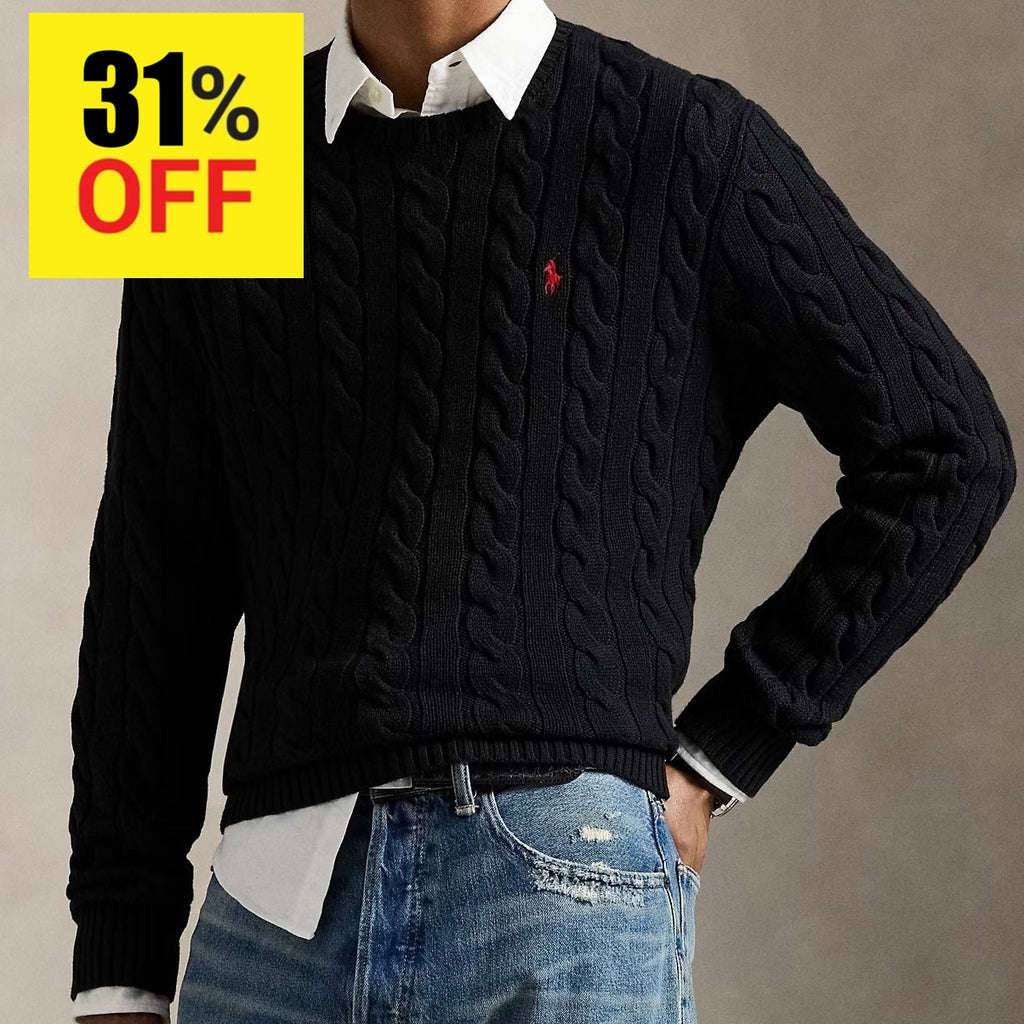 P.o-L.O R.A-L.P.H L.A.U-R.E.N Cable-Knit Cotton Jumper Black Custom Slim Fit