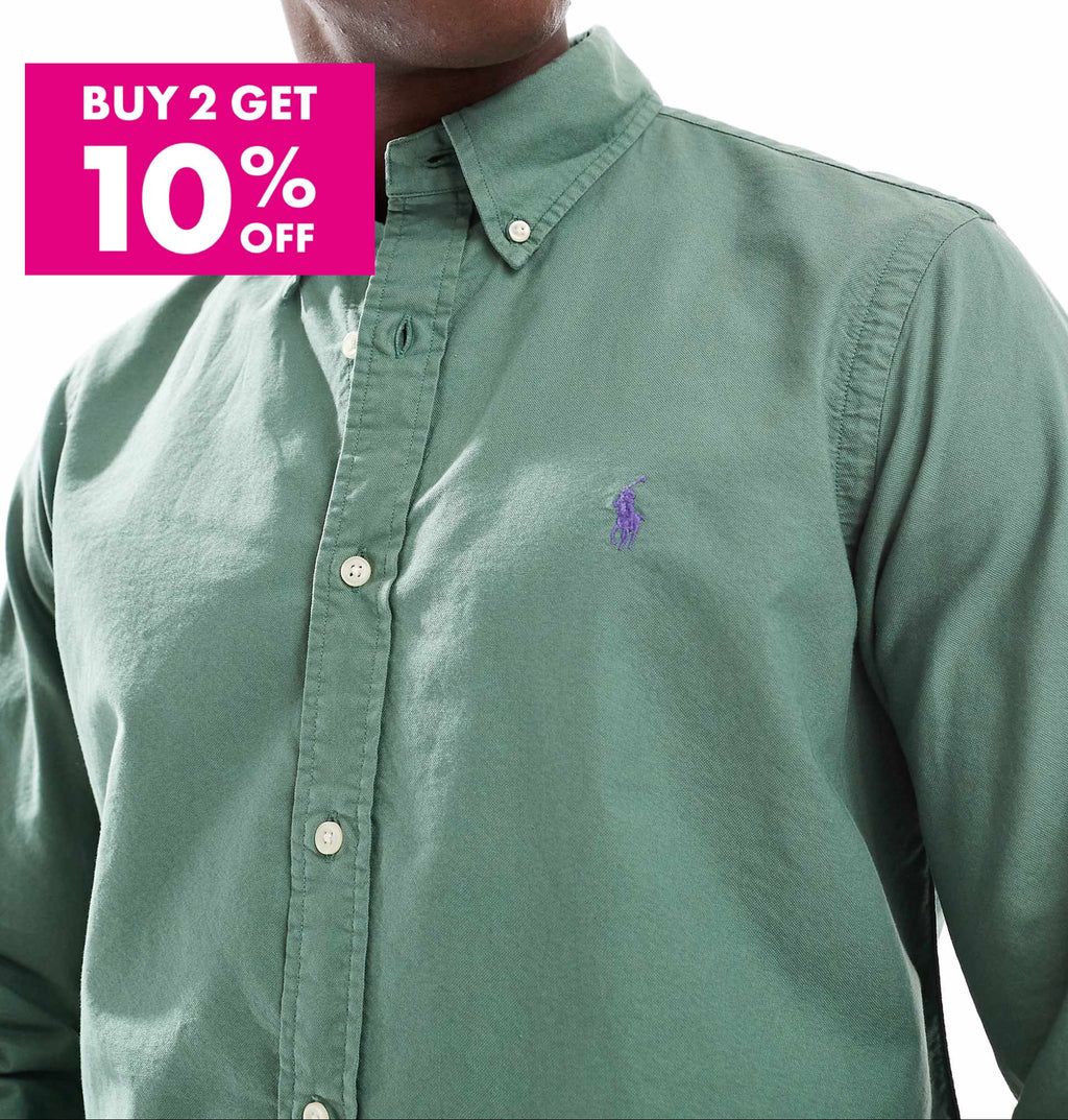 P.o-L.O R.A-L.P.H L.A.U-R.E.N Garment-Dyed Oxford Shirt Custom Fit Fatigue