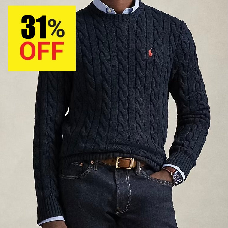 P.o-L.O R.A-L.P.H L.A.U-R.E.N Cable-Knit Cotton Jumper Hunter Navy Custom Slim Fit