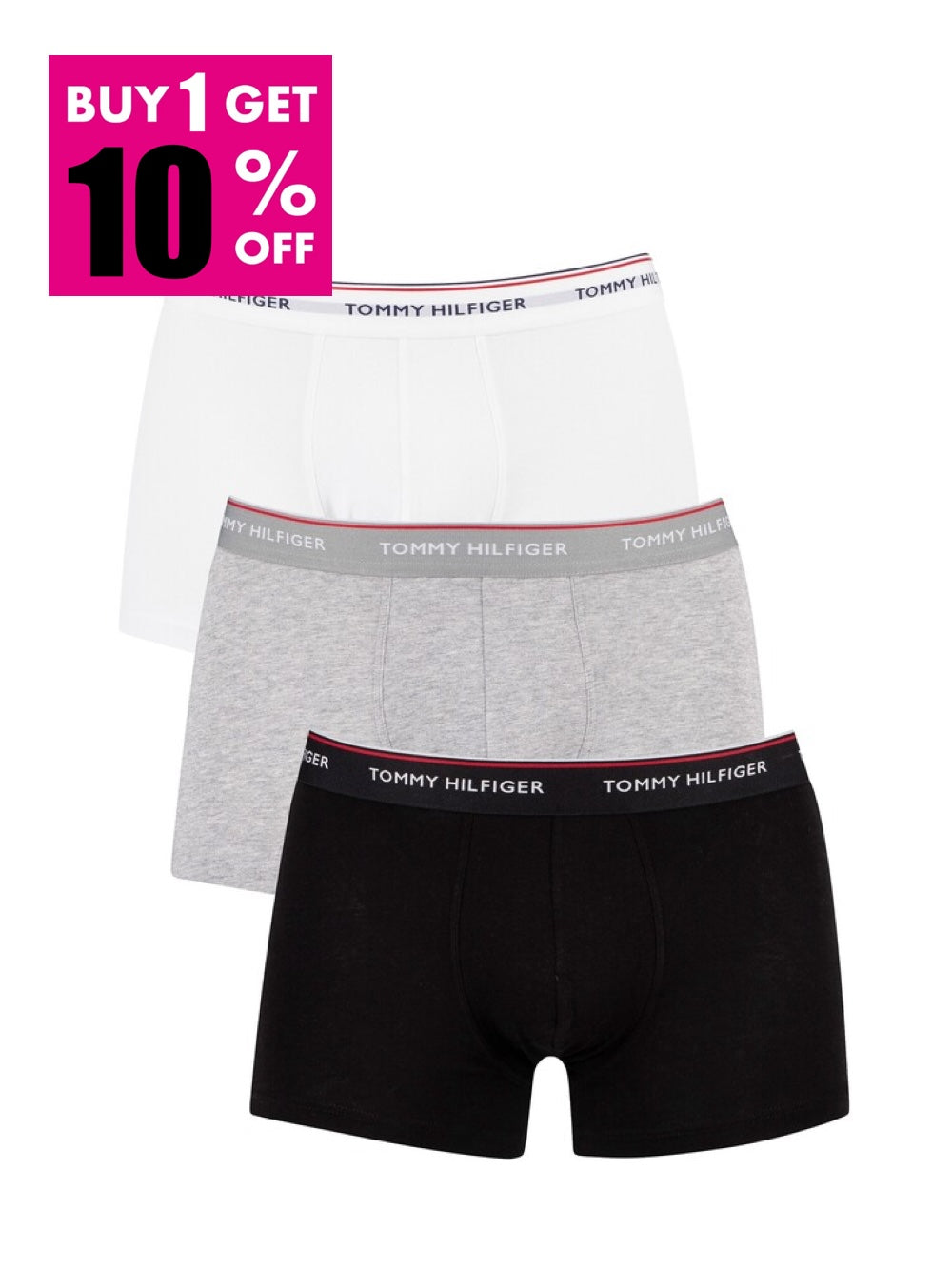 T.O.m.M.Y H.I.l.F.I.G.E.R Premium Essentials Cotton Stretch Truck Pack Of 3 boxers Black/Grey Heather/White