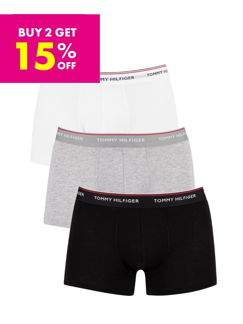 T.O.m.M.Y H.I.l.F.I.G.E.R Premium Essentials Cotton Stretch Truck Pack Of 3 boxers Black/Grey Heather/White