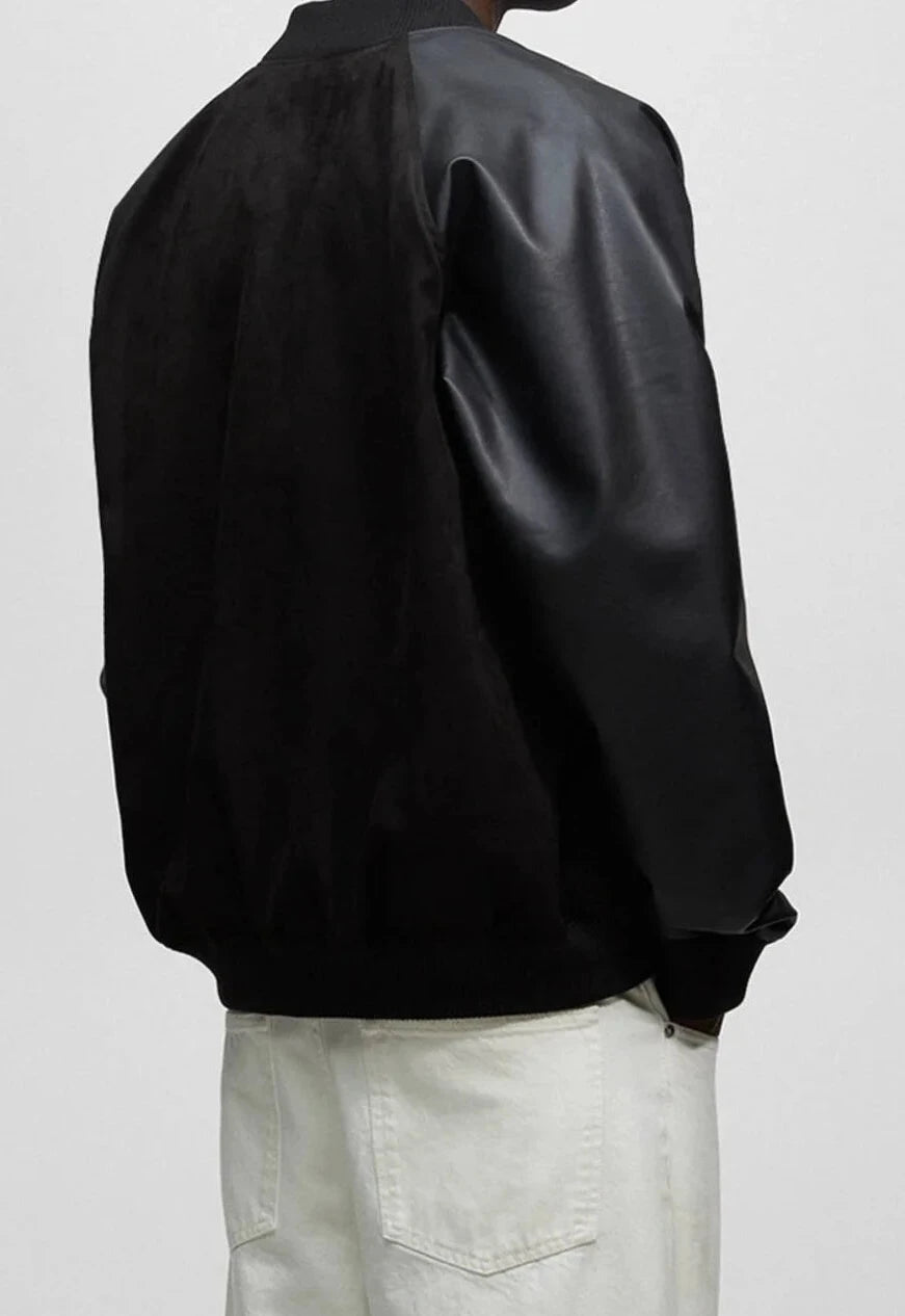 P.U.L.L & B.E.A.R STWD varsity suede bomber in black