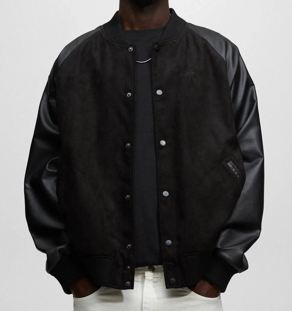 P.U.L.L & B.E.A.R STWD varsity suede bomber in black