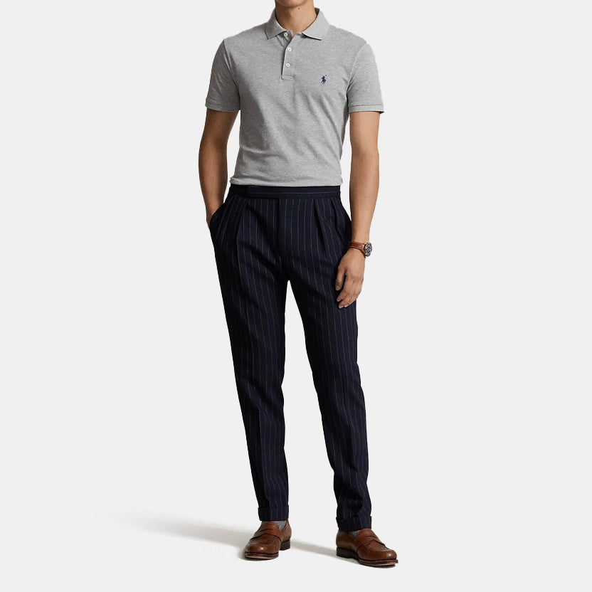 P.o-L.O R.A-L.P.H L.A.U-R.E.N Mesh Polo Shirt Custom Slim Fit  Newport Gray