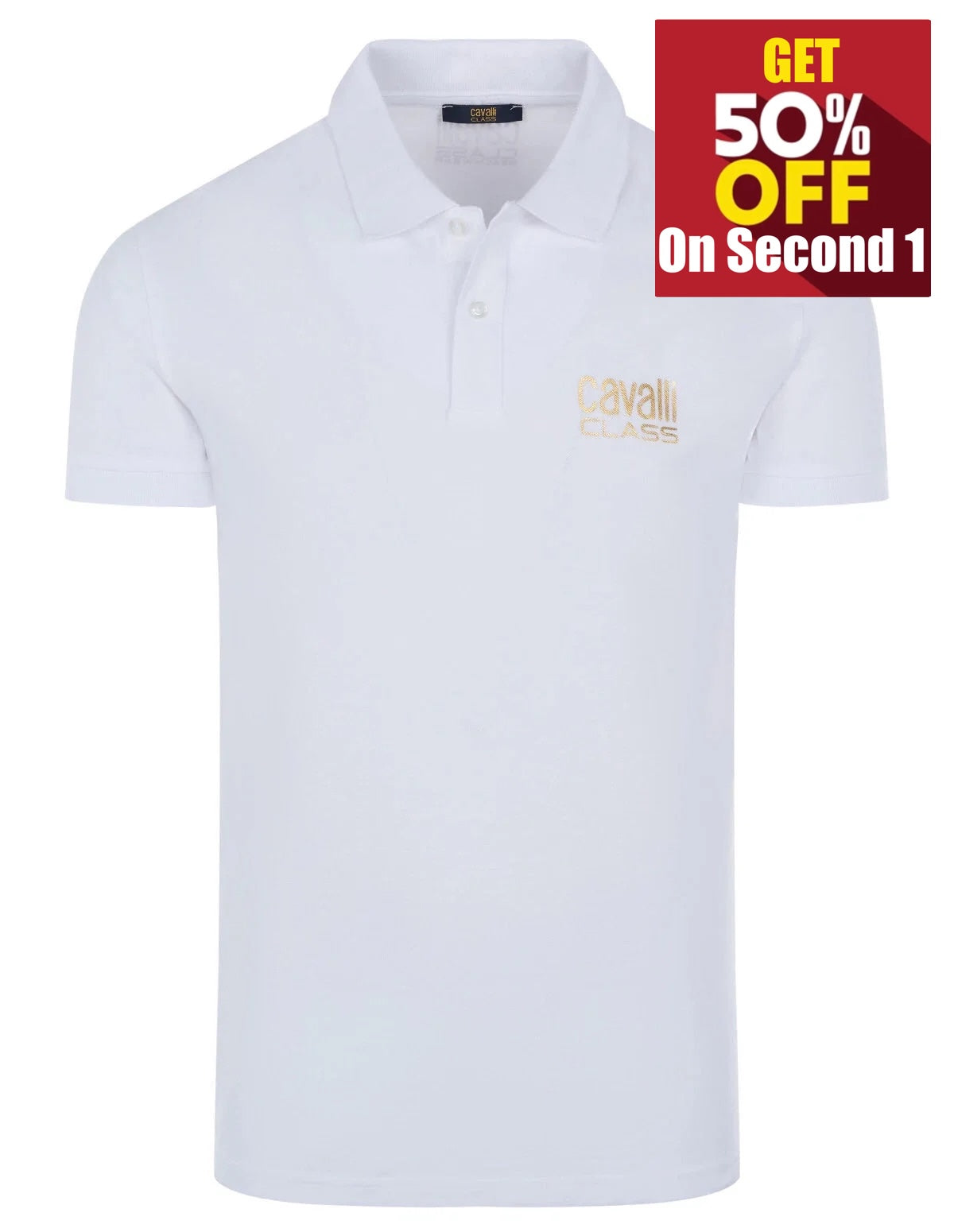 C.a.V-A.L.L.I C.L.A.S.S White short sleeve polo shirt with lettering "C.a.v.a.l.l.i C.l.a.s.s"