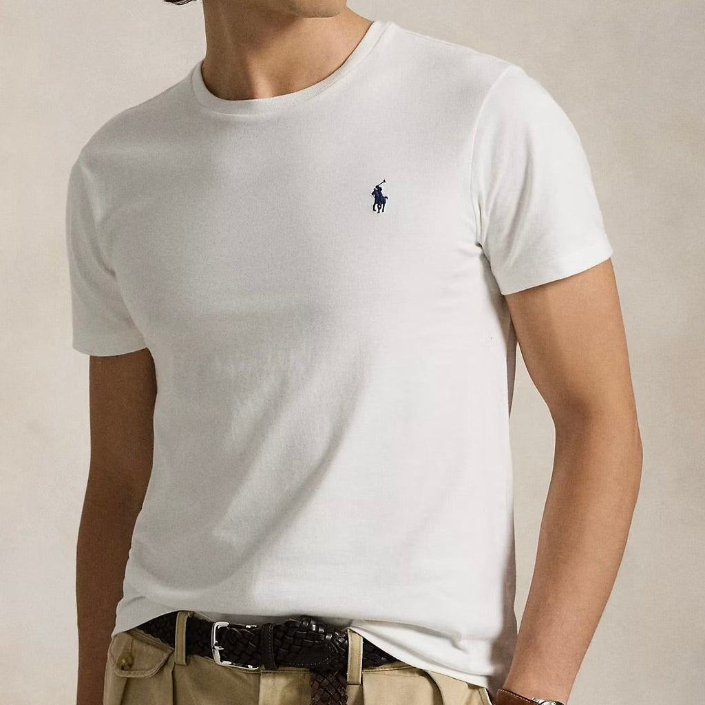 P.o-L.O R.A-L.P.H L.A.U-R.E.N Jersey Crewneck Custom Slim Fit T-Shirt White